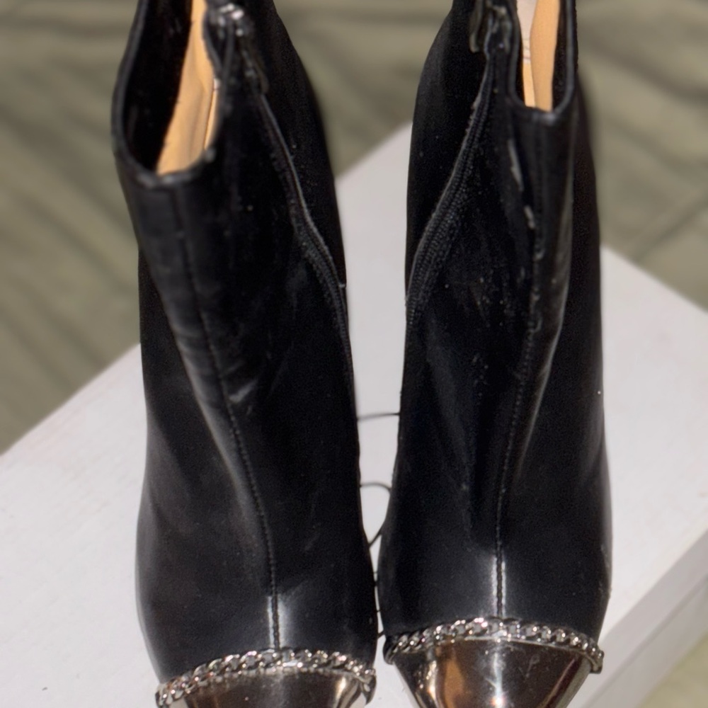 Christian Louboutin Black Ankle Boots with Silver Toe